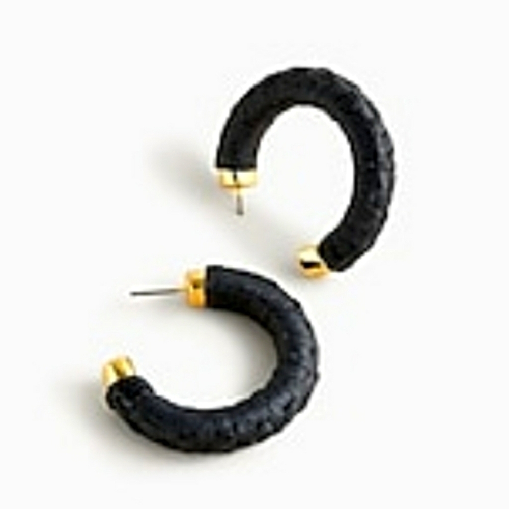 J. Crew Raffia Wrapped Hoop Earrings Black Gifts Lightweight